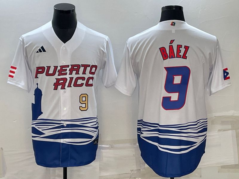 Men 2023 World Cub 9 Baez White MLB Jersey2